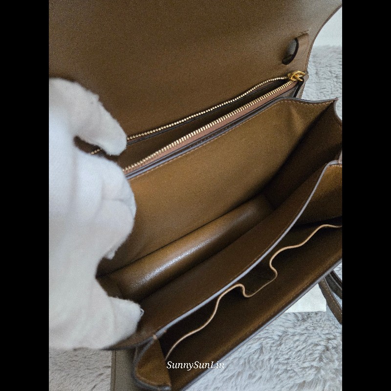 Celine box classic ​🔥 經典雋永！Céline Classic Box Bag 中號 棕色金扣 駝色 焦糖色豆腐包 斜背包 肩背包  🈶盒裝購證-30