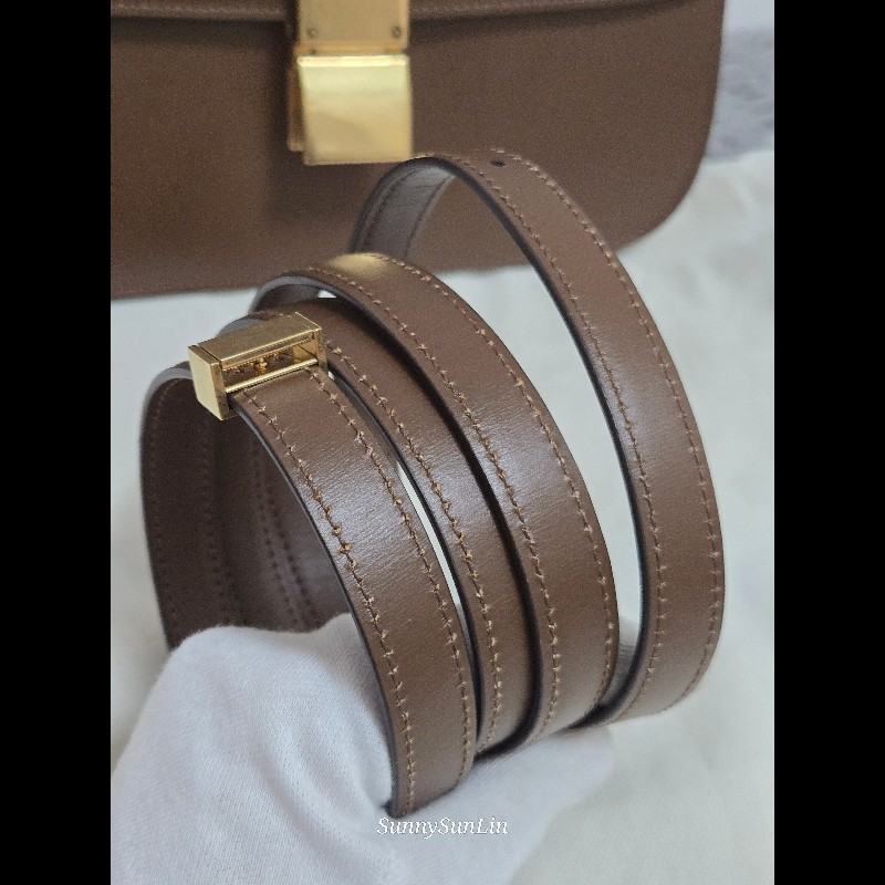 Celine box classic ​🔥 經典雋永！Céline Classic Box Bag 中號 棕色金扣 駝色 焦糖色豆腐包 斜背包 肩背包  🈶盒裝購證-48