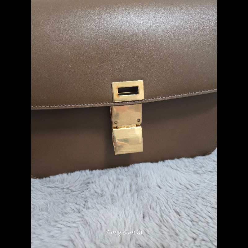 Celine box classic ​🔥 經典雋永！Céline Classic Box Bag 中號 棕色金扣 駝色 焦糖色豆腐包 斜背包 肩背包  🈶盒裝購證-47