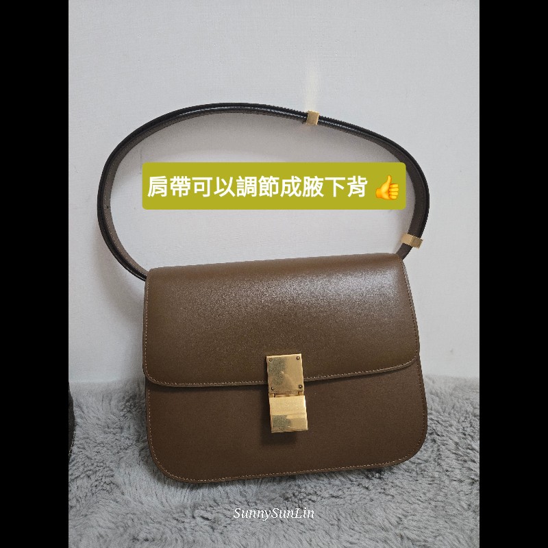 Celine box classic ​🔥 經典雋永！Céline Classic Box Bag 中號 棕色金扣 駝色 焦糖色豆腐包 斜背包 肩背包  🈶盒裝購證-5