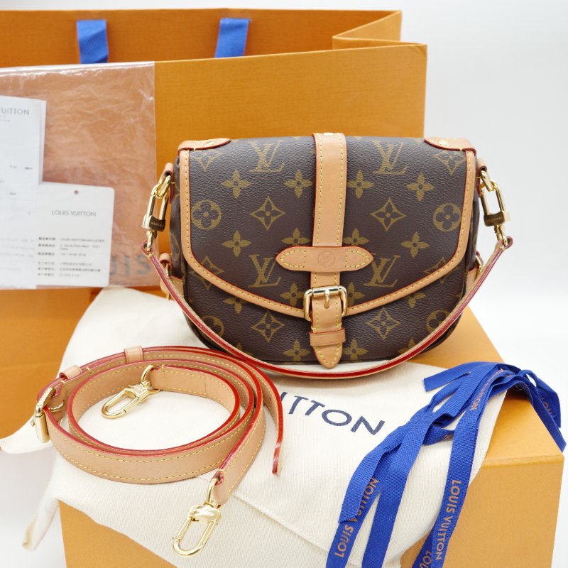 Louis Vuitton 路易威登 雙子星 Saumar BB 棕色 原花帆布 牛皮 肩背包 斜掛包-0