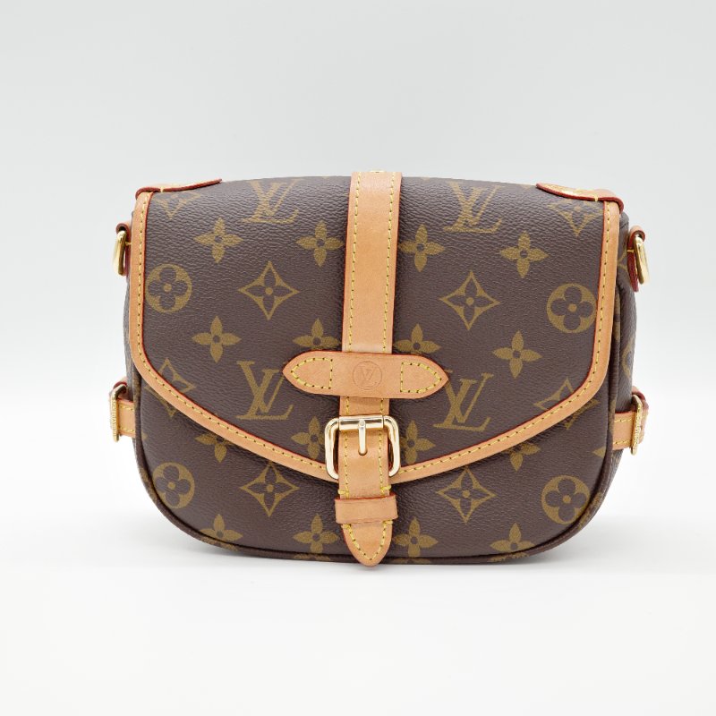 Louis Vuitton 路易威登 雙子星 Saumar BB 棕色 原花帆布 牛皮 肩背包 斜掛包-1