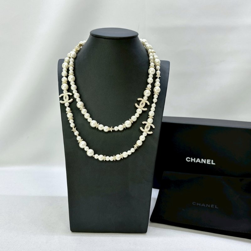 CHANEL 雙C珍珠水晶長鍊-0