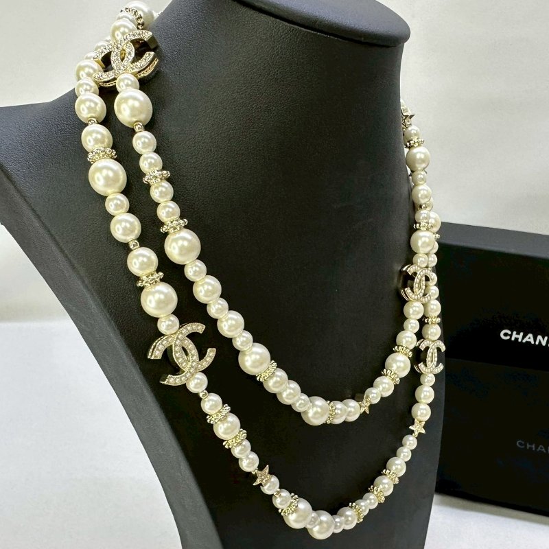 CHANEL 雙C珍珠水晶長鍊-2