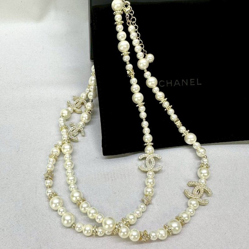 CHANEL 雙C珍珠水晶長鍊-3