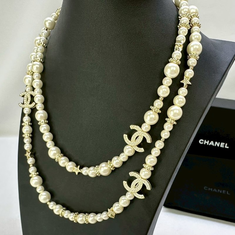 CHANEL 雙C珍珠水晶長鍊-1
