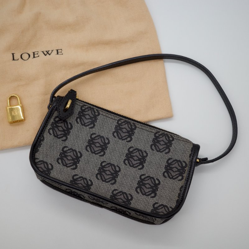 Loewe 羅威 小中古 鎖頭 經典花紋 帆布 藍黑色 麻將包 手提包-1