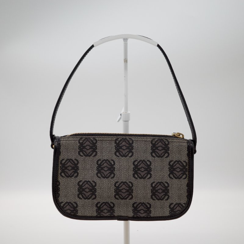 Loewe 羅威 小中古 鎖頭 經典花紋 帆布 藍黑色 麻將包 手提包-2