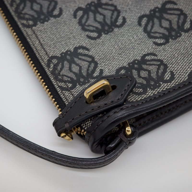 Loewe 羅威 小中古 鎖頭 經典花紋 帆布 藍黑色 麻將包 手提包-5