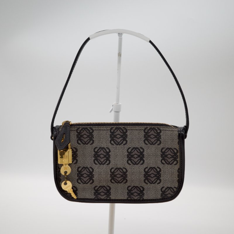 Loewe 羅威 小中古 鎖頭 經典花紋 帆布 藍黑色 麻將包 手提包-0