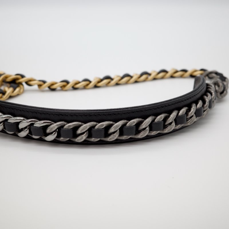 Chanel 香奈兒 Chanel 19 hobo 大菱格紋 三色鍊 黑色 光面小羊皮 斜背包 彎月包 鍊條包-6