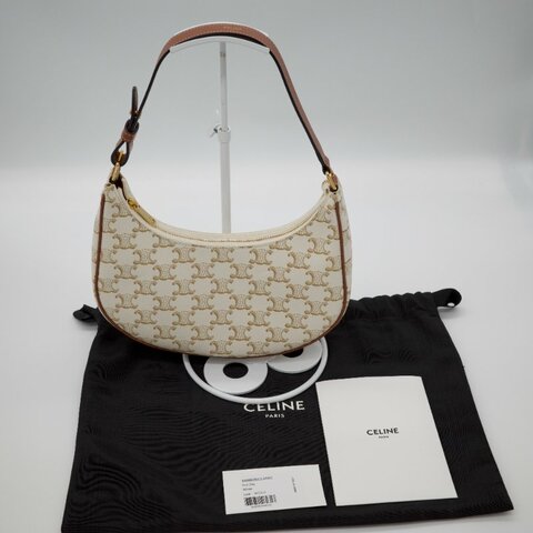 Celine 思琳 Triomphe Ava bag 米色 帆布 牛皮 肩背包 手提包 腋下包