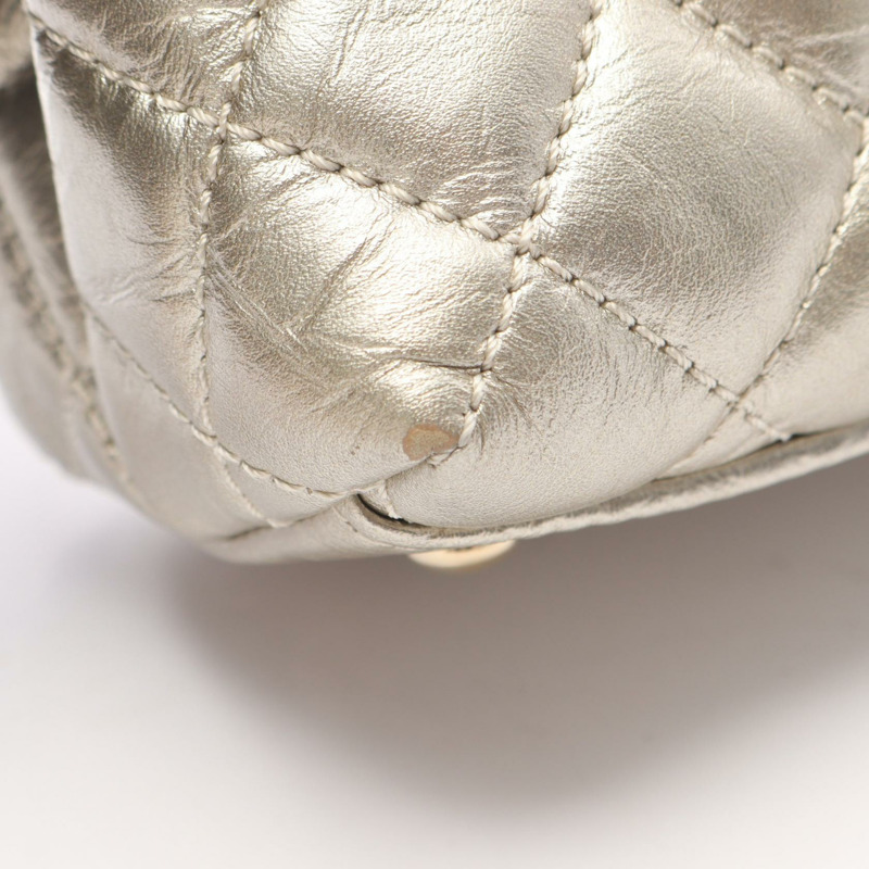 香奈兒 Coco Handle Flap Matelasse 肩背包 92990 皮革 銀色 二手 GHW-7