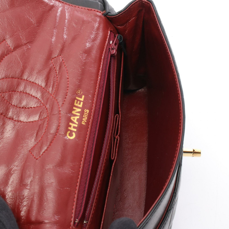 香奈兒 (CHANEL) Matelasse W 翻蓋鏈條單肩背包，羊皮材質，黑色，二手，金色五金，CC-2