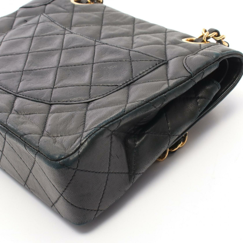 香奈兒 (CHANEL) Matelasse W 翻蓋鏈條單肩背包，羊皮材質，黑色，二手，金色五金，CC-7