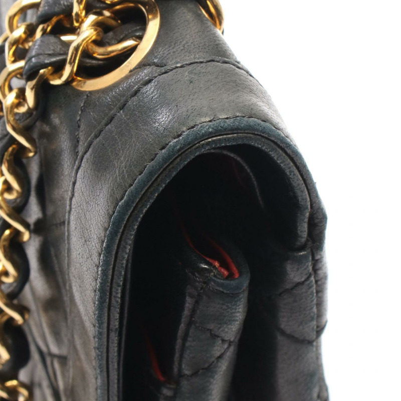 香奈兒 (CHANEL) Matelasse W 翻蓋鏈條單肩背包，羊皮材質，黑色，二手，金色五金，CC-10