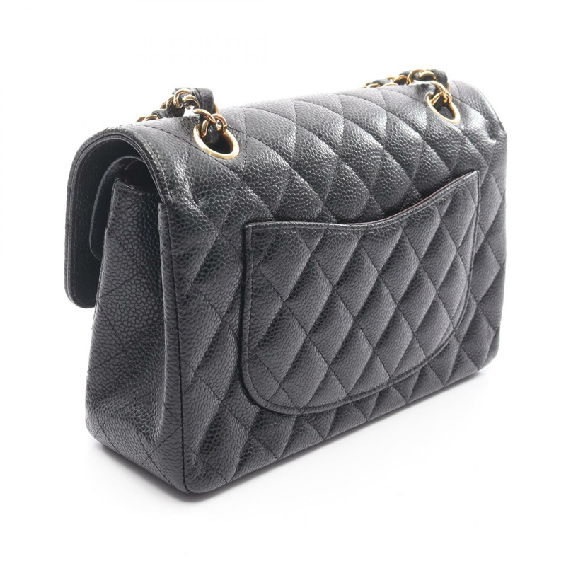 香奈兒 Matelasse W 翻蓋 Chai 單肩包 A01113 粒面小牛皮 黑色 二手 GHW CC-1