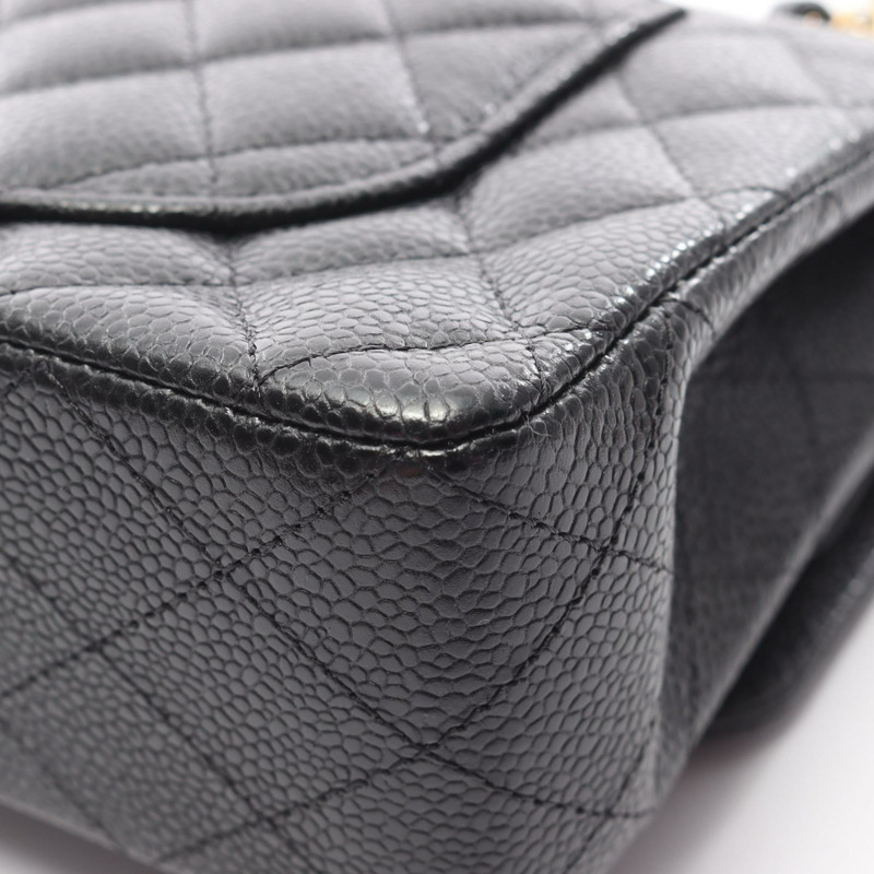 香奈兒 Matelasse W 翻蓋 Chai 單肩包 A01113 粒面小牛皮 黑色 二手 GHW CC-8