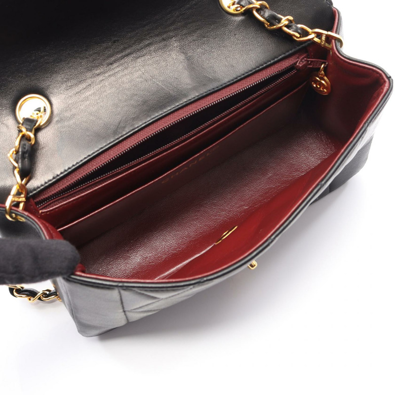 香奈兒 (CHANEL) Matelasse Diana 翻蓋鏈條單背包 A01164 羊皮 黑色 二手-2