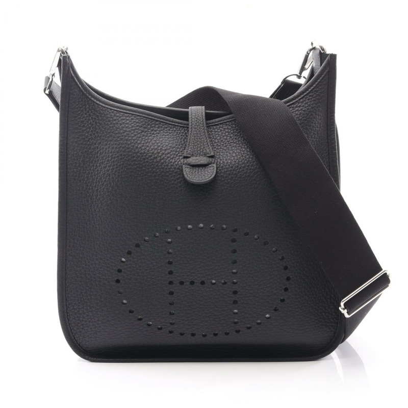 愛馬仕 Evelyne Troyes PM 單肩背包，Clemence 皮革，黑色，二手，女士，SHW K-0