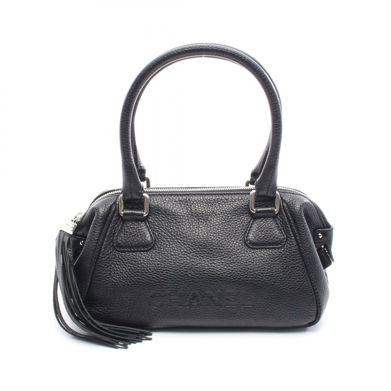 香奈兒 (CHANEL) 黑色皮革流蘇手提包，二手女士 SHW CC Coco 標誌流蘇包-0