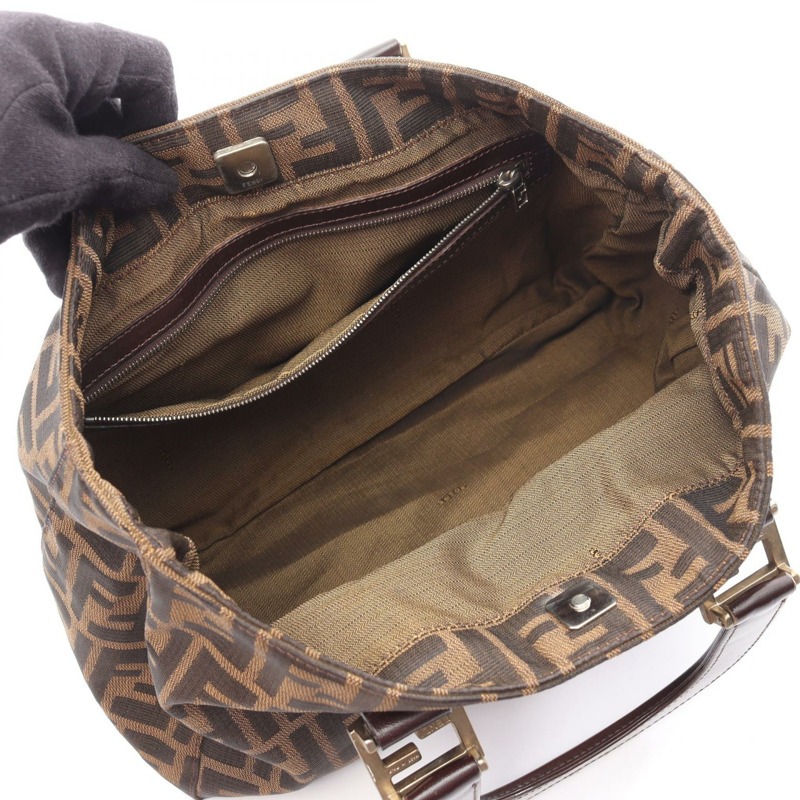 FENDI Zucca 手提包，帆布皮革材質，棕色/黑色，二手女款-2