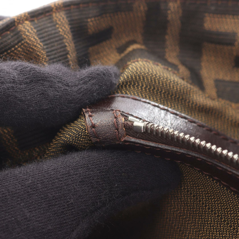 FENDI Zucca 手提包，帆布皮革材質，棕色/黑色，二手女款-4