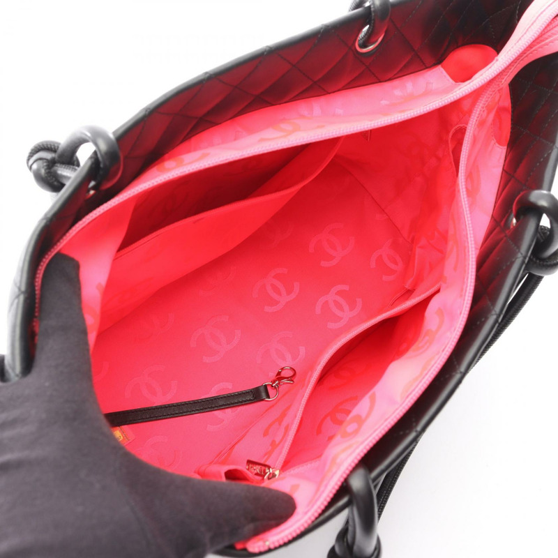 香奈兒 Cambon 系列大單肩托特包，羊皮材質，黑色/白色，二手，SHW CC-2