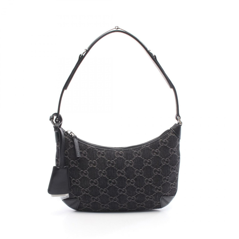 GUCCI GG牛仔馬銜扣單肩包 774719 黑色皮革 二手 女士-0
