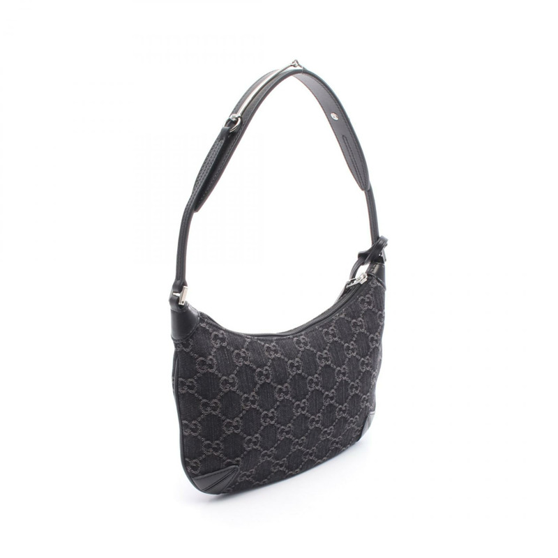 GUCCI GG牛仔馬銜扣單肩包 774719 黑色皮革 二手 女士-1