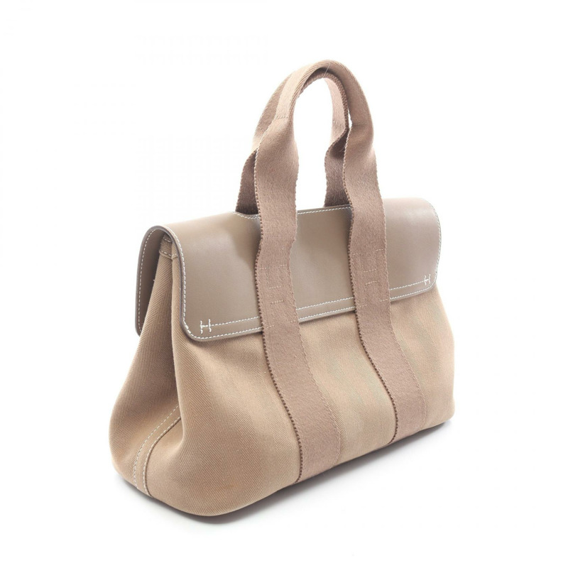 愛馬仕 Valparaiso PM 手提包，人字紋帆布皮革，灰褐色，二手，女士，帶五金配件-1