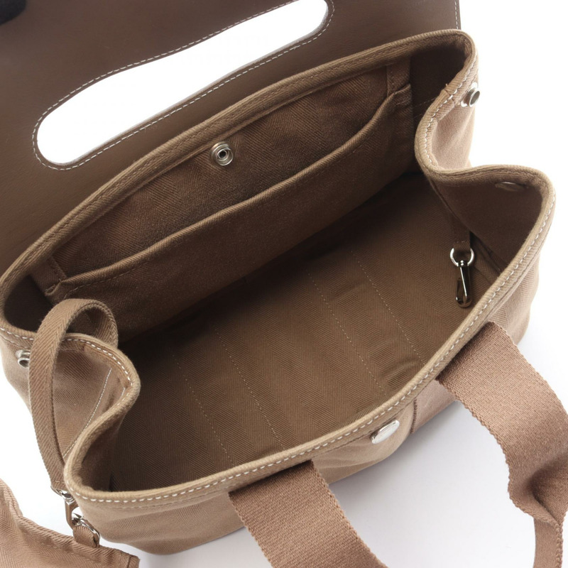 愛馬仕 Valparaiso PM 手提包，人字紋帆布皮革，灰褐色，二手，女士，帶五金配件-2