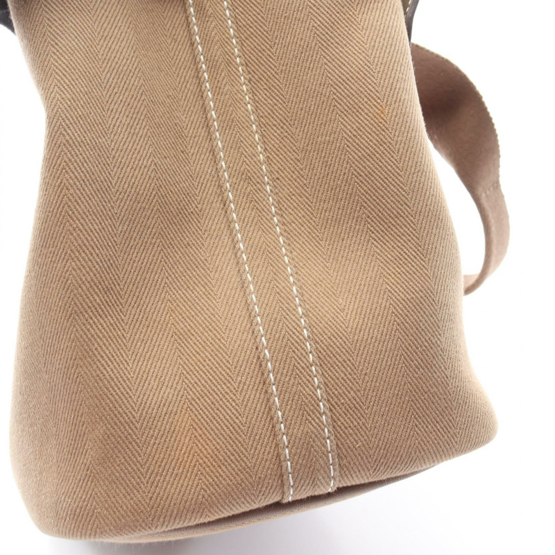 愛馬仕 Valparaiso PM 手提包，人字紋帆布皮革，灰褐色，二手，女士，帶五金配件-4