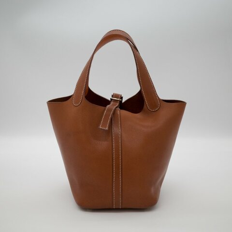 Hermes 愛馬仕 Picotin 18 菜籃子 金棕銀 牛皮 手提包