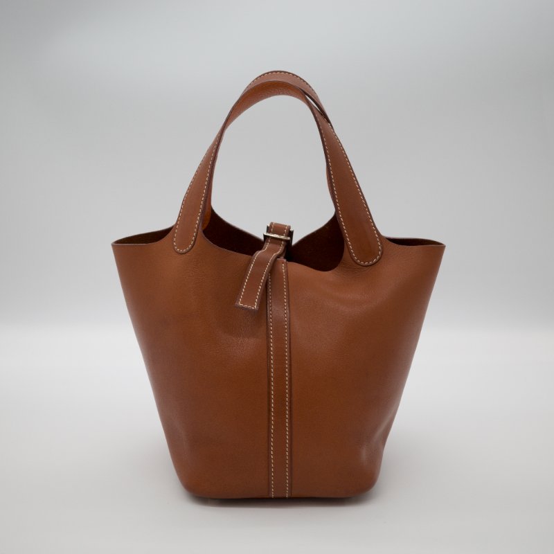 Hermes 愛馬仕 Picotin 18 菜籃子 金棕銀 牛皮 手提包-0