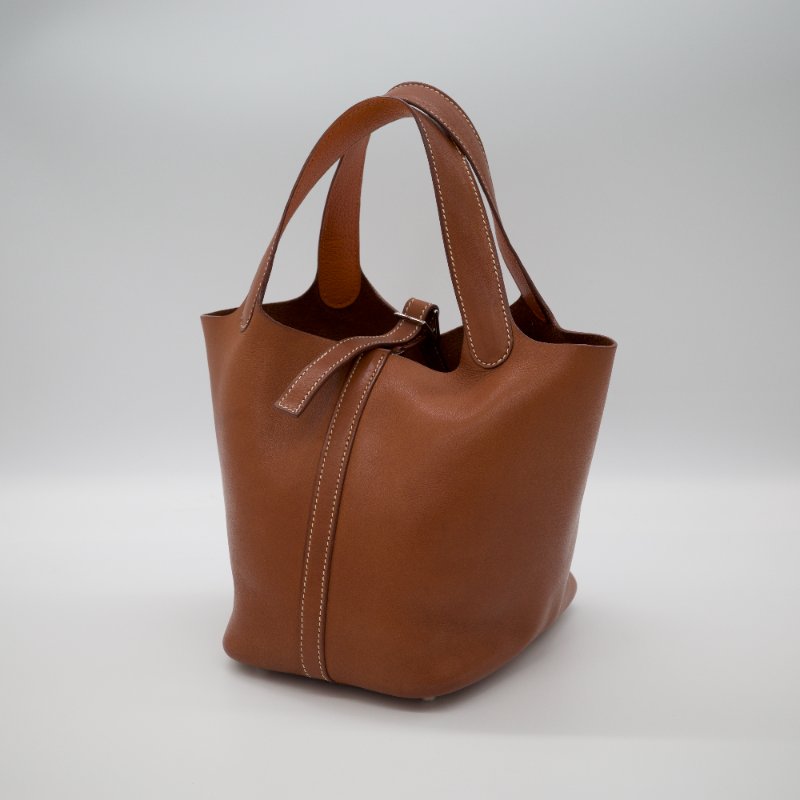 Hermes 愛馬仕 Picotin 18 菜籃子 金棕銀 牛皮 手提包-1