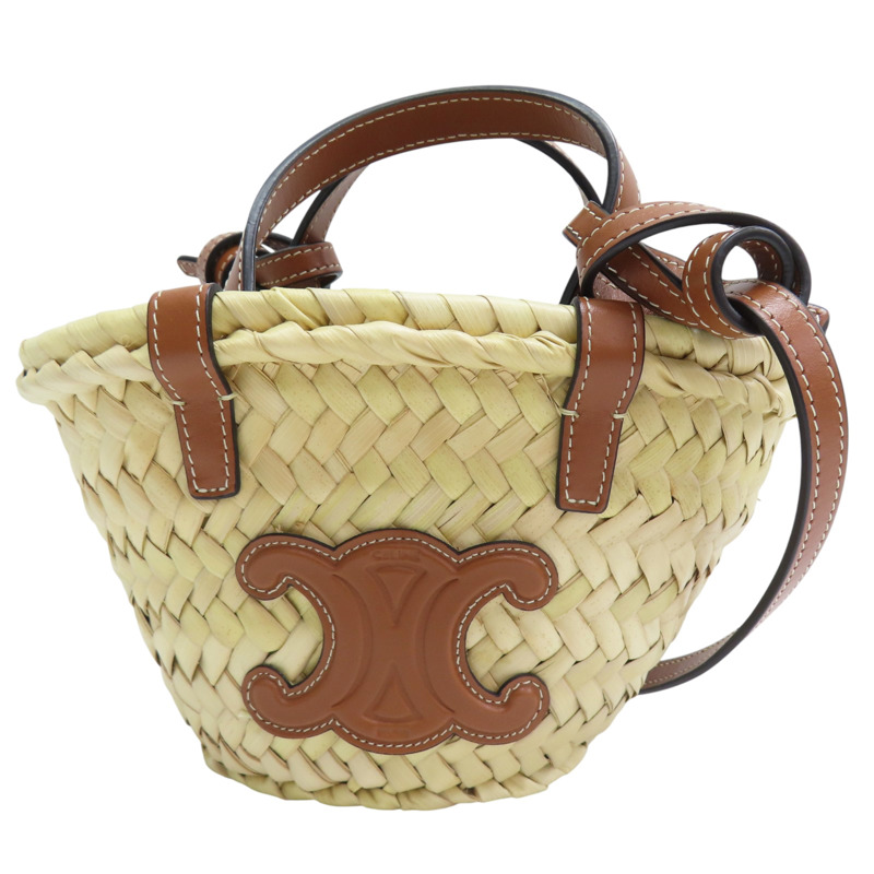 米色藤編 棕色牛皮mini panier 肩背包【Chloe 克羅伊】 10J392EH6.02NT-0