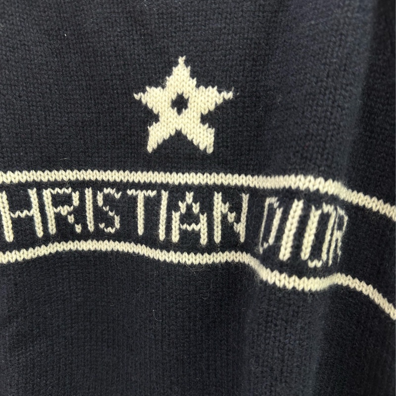 Dior 黑色幸運星荷葉邊羊絨針織短袖 F44-2