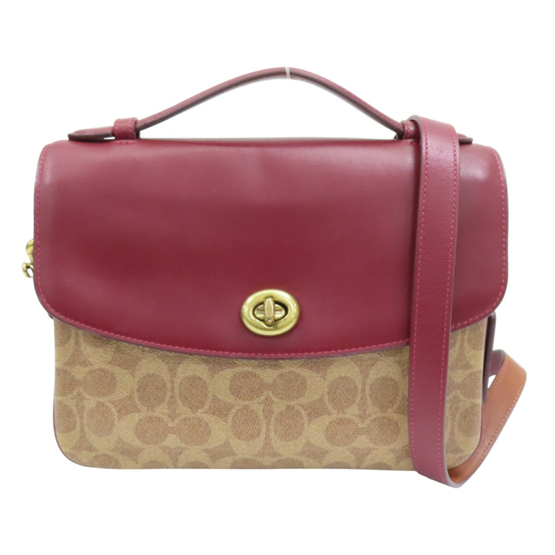 紅色 棕色 牛皮 CASSIE經典帆布斜背手袋 肩背包【COACH 蔻馳】 68349-0