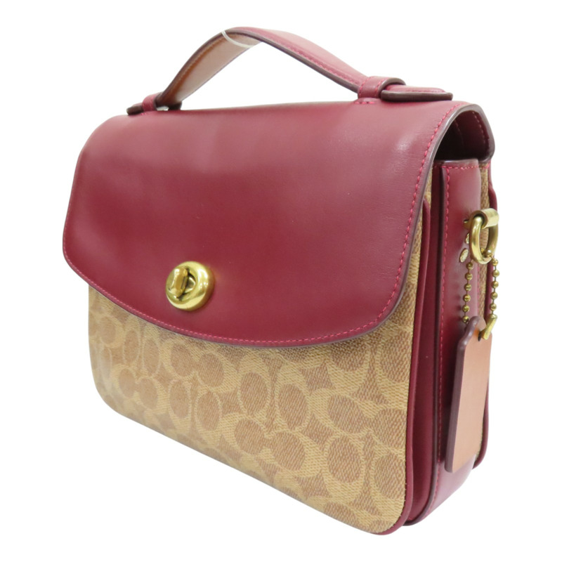 紅色 棕色 牛皮 CASSIE經典帆布斜背手袋 肩背包【COACH 蔻馳】 68349-2