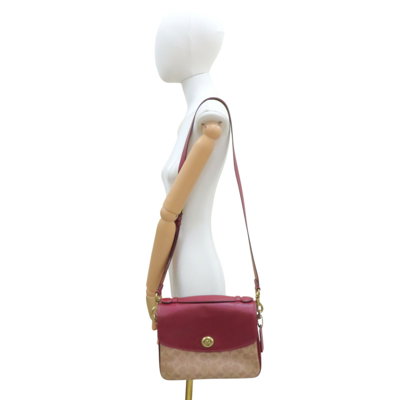 紅色 棕色 牛皮 CASSIE經典帆布斜背手袋 肩背包【COACH 蔻馳】 68349-8