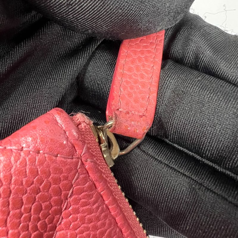 CHANEL  25開 珊瑚粉荔枝皮一字拉零錢包-7