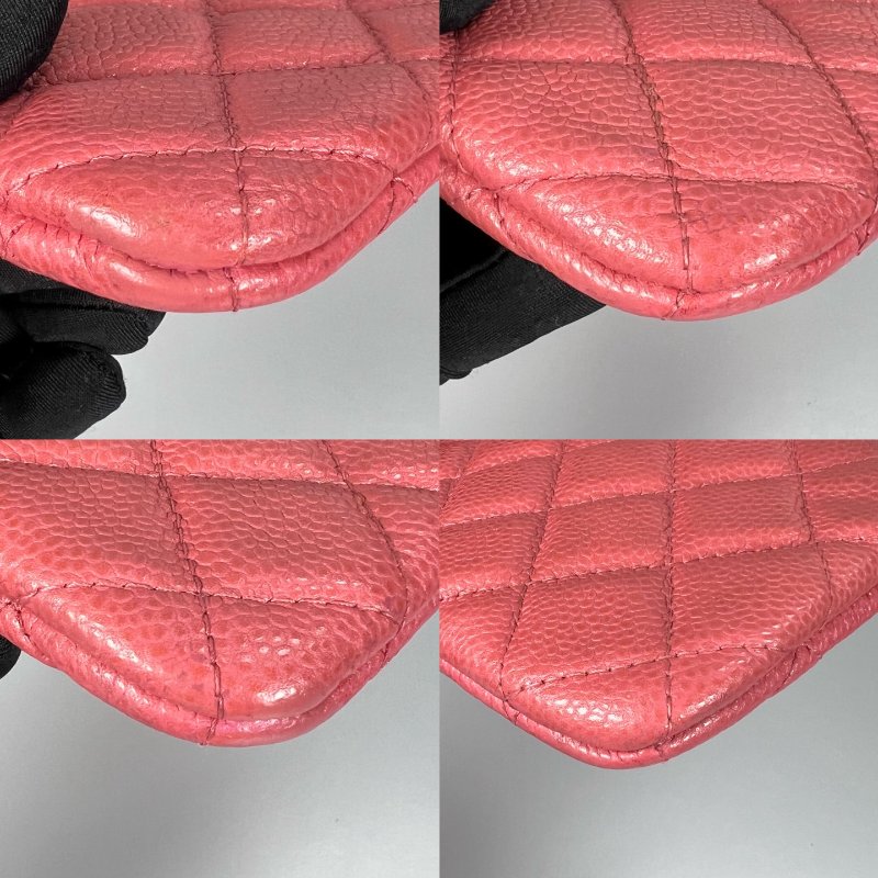 CHANEL  25開 珊瑚粉荔枝皮一字拉零錢包-8