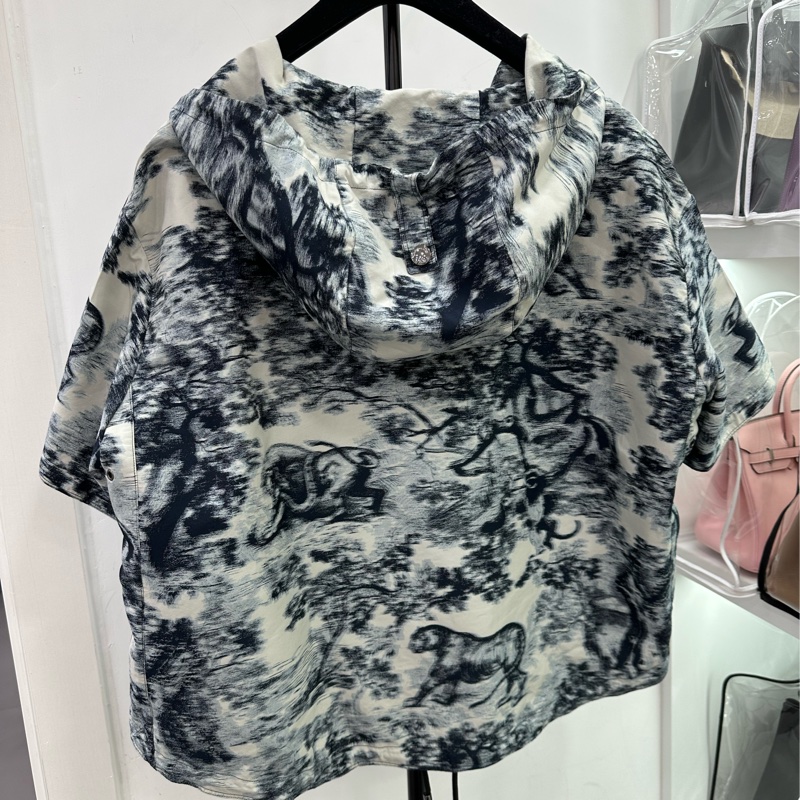 Dior迪奧 爆款茹伊動物園圖案短袖連帽夾克 藍色 XS-1