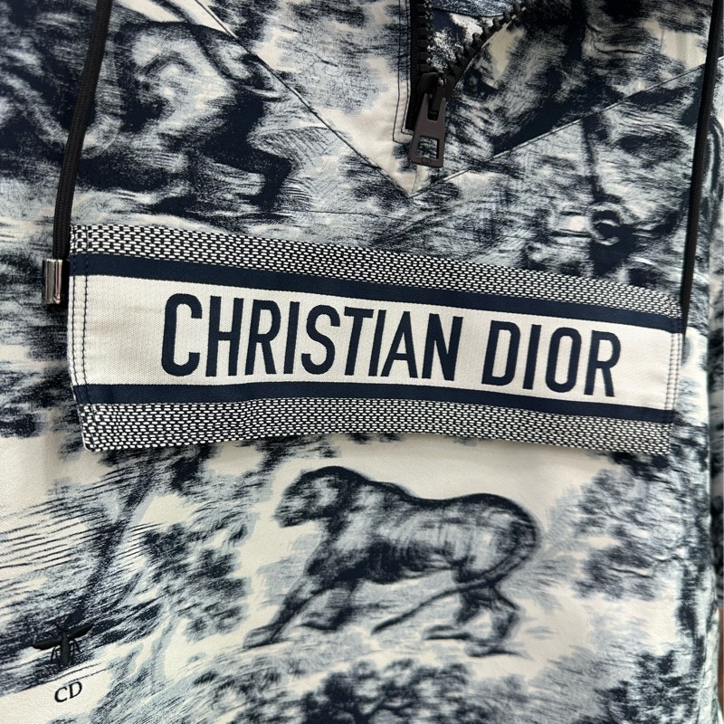 Dior迪奧 爆款茹伊動物園圖案短袖連帽夾克 藍色 XS-3