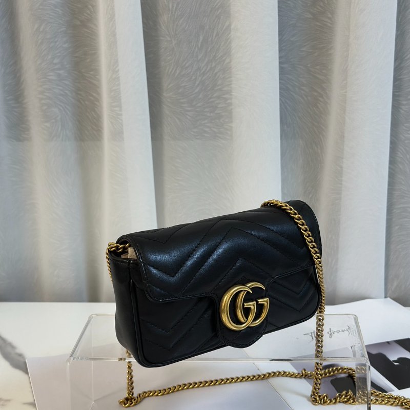 GUCCI Marmont Matelasse斜背包 - 16超迷你黑金-2