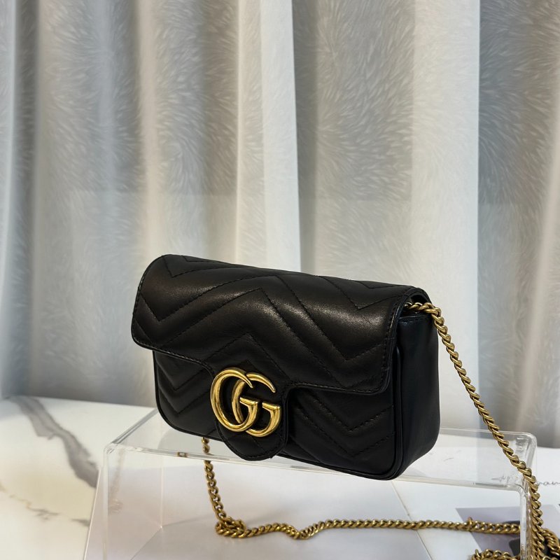 GUCCI Marmont Matelasse斜背包 - 16超迷你黑金-3