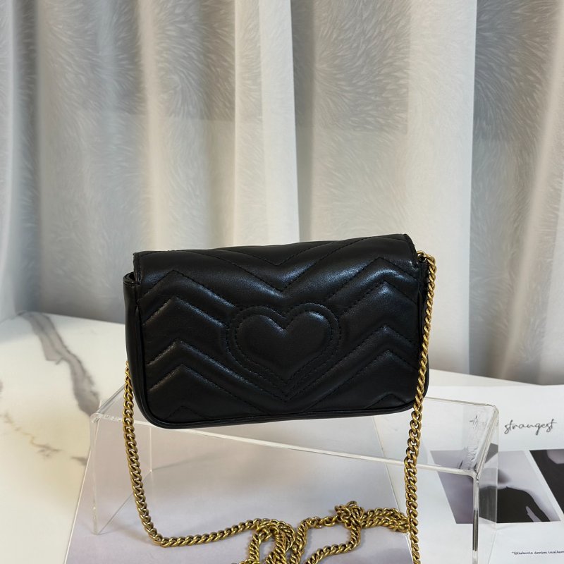 GUCCI Marmont Matelasse斜背包 - 16超迷你黑金-4