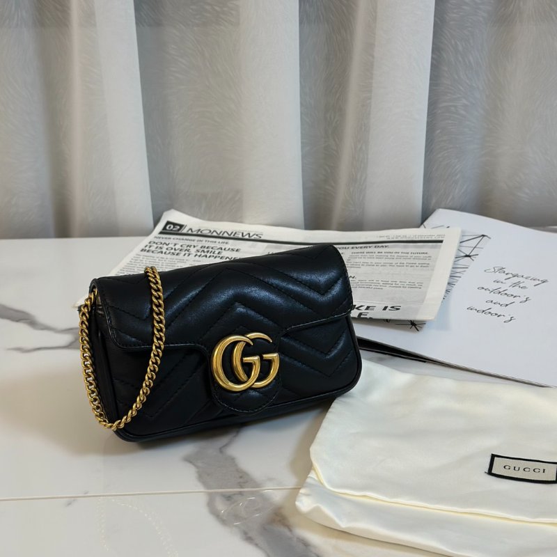 GUCCI Marmont Matelasse斜背包 - 16超迷你黑金-7