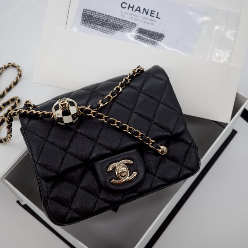 Chanel 香奈兒 2023 Mini Flap Bag 經典菱格紋 Pearl Crush方胖子 ⚽️足球金球 可調節鍊條 小牛皮 鏈條包 肩背包-0